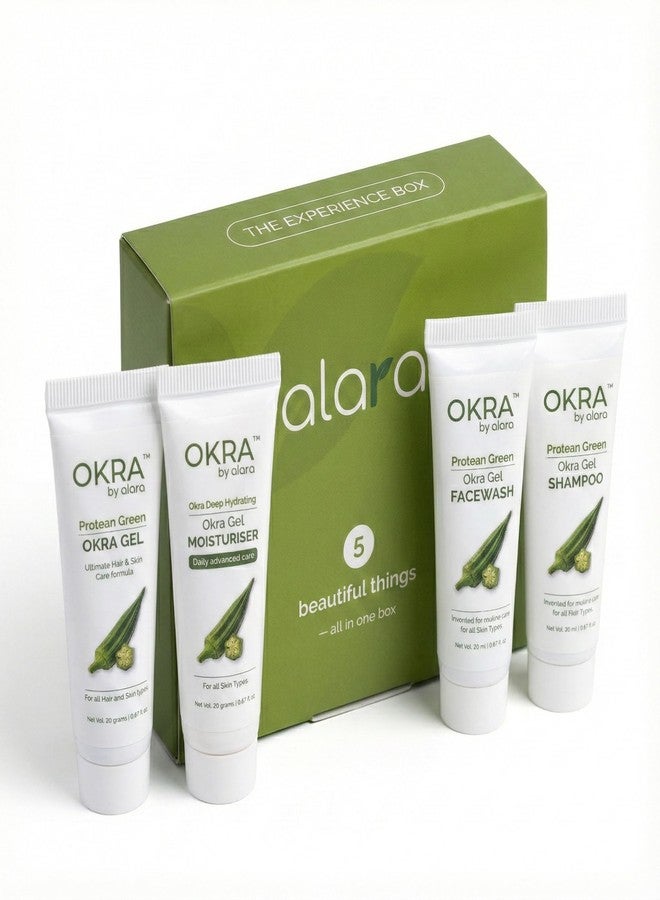 Alara The Experience Box - Complete Okra Skincare & Haircare Kit - Gel, Shampoo, Facewash & Moisturizer 20g Each | Natural Beauty Essentials for All Skin Types - Image 1