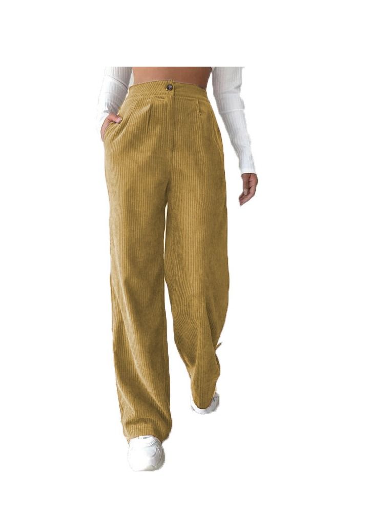 Loquat Women's Fashion New Solid Color Casual Corduroy High Waist Straight Pants 