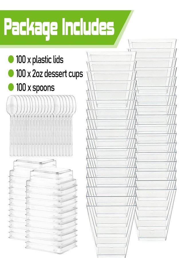 Slomg 200 Pcs 2 oz Mini Plastic Dessert Cups with Lids, Disposable Clear Pudding Parfait Jello Shooter Cups with Spoons, Small Party Serving Bowls for Tasting Fruit Trifle Ice Cream Yogurt Mousse - Image 4