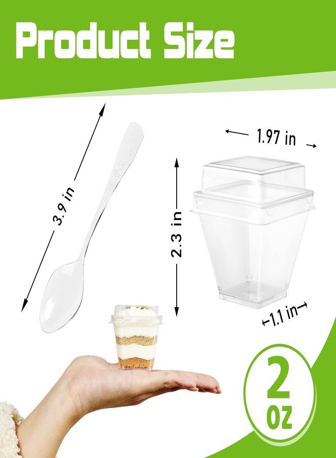 Slomg 200 Pcs 2 oz Mini Plastic Dessert Cups with Lids, Disposable Clear Pudding Parfait Jello Shooter Cups with Spoons, Small Party Serving Bowls for Tasting Fruit Trifle Ice Cream Yogurt Mousse - Image 2