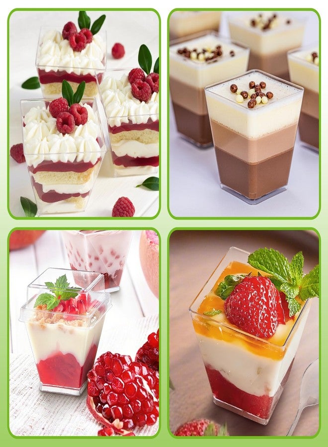 Slomg 200 Pcs 2 oz Mini Plastic Dessert Cups with Lids, Disposable Clear Pudding Parfait Jello Shooter Cups with Spoons, Small Party Serving Bowls for Tasting Fruit Trifle Ice Cream Yogurt Mousse - Image 5