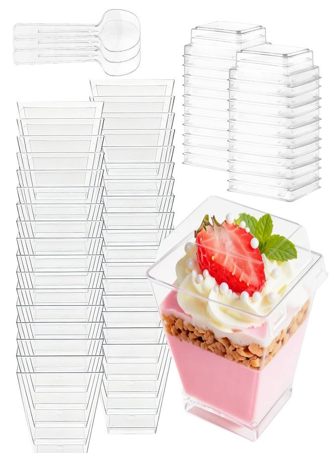 Slomg 200 Pcs 2 oz Mini Plastic Dessert Cups with Lids, Disposable Clear Pudding Parfait Jello Shooter Cups with Spoons, Small Party Serving Bowls for Tasting Fruit Trifle Ice Cream Yogurt Mousse - Image 1