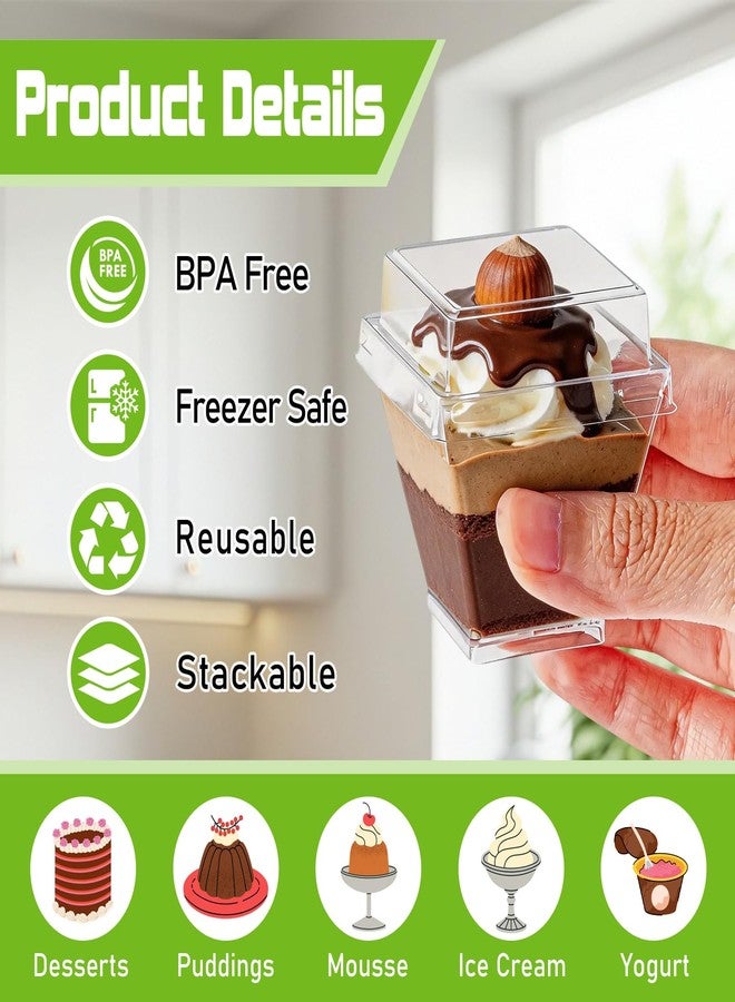 Slomg 200 Pcs 2 oz Mini Plastic Dessert Cups with Lids, Disposable Clear Pudding Parfait Jello Shooter Cups with Spoons, Small Party Serving Bowls for Tasting Fruit Trifle Ice Cream Yogurt Mousse - Image 3