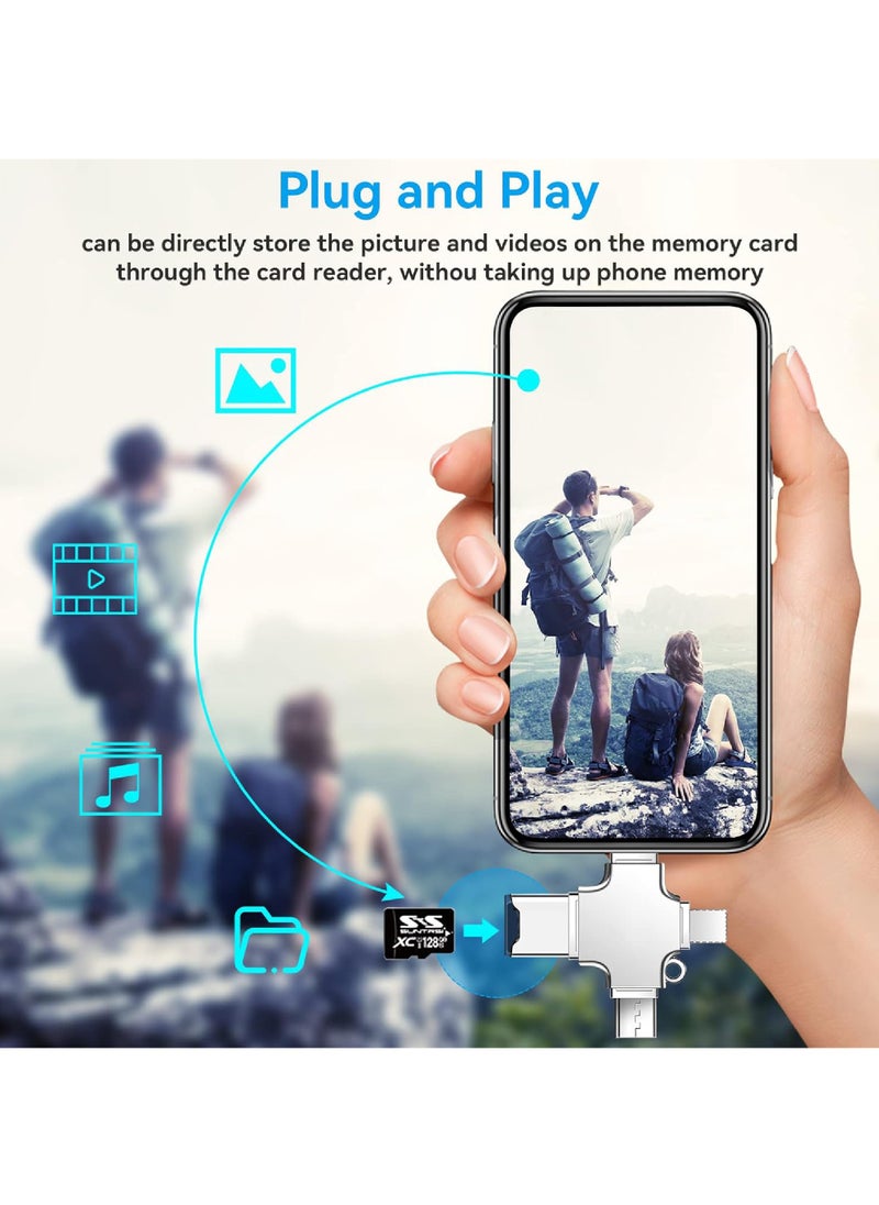 Rock Pow - 4 in1 SD Card Reader for iPhone, Mione Micro USB SD Card Reader Trail Camera Viewer, Portable Memory Card Reader SD Card Adapter Compatible with SD and TF Cards - Image 1