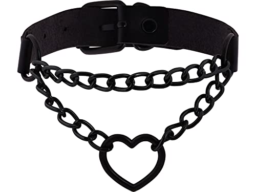 Sacina Goth Heart Chain Choker Necklace, PU Leather Choker, Gothic Punk Grunge Emo Necklace, Halloween Christmas Jewelry Gift for Women, Men - Image 1