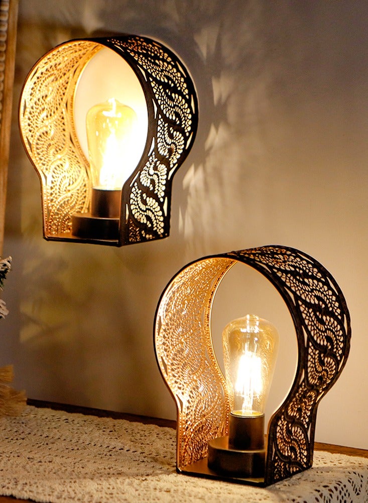 JHY DESIGN مجموعة من مصباحين حائطيين لاسلكيين يعملان بالبطارية، مصابيح طاولة بارتفاع 18.5 سم، مصابيح حائطية معدنية مع مؤقت لمدة 6 ساعات - Image 2