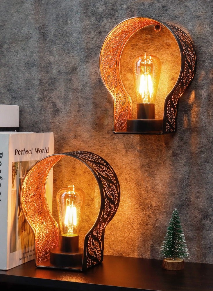 JHY DESIGN مجموعة من مصباحين حائطيين لاسلكيين يعملان بالبطارية، مصابيح طاولة بارتفاع 18.5 سم، مصابيح حائطية معدنية مع مؤقت لمدة 6 ساعات - Image 1