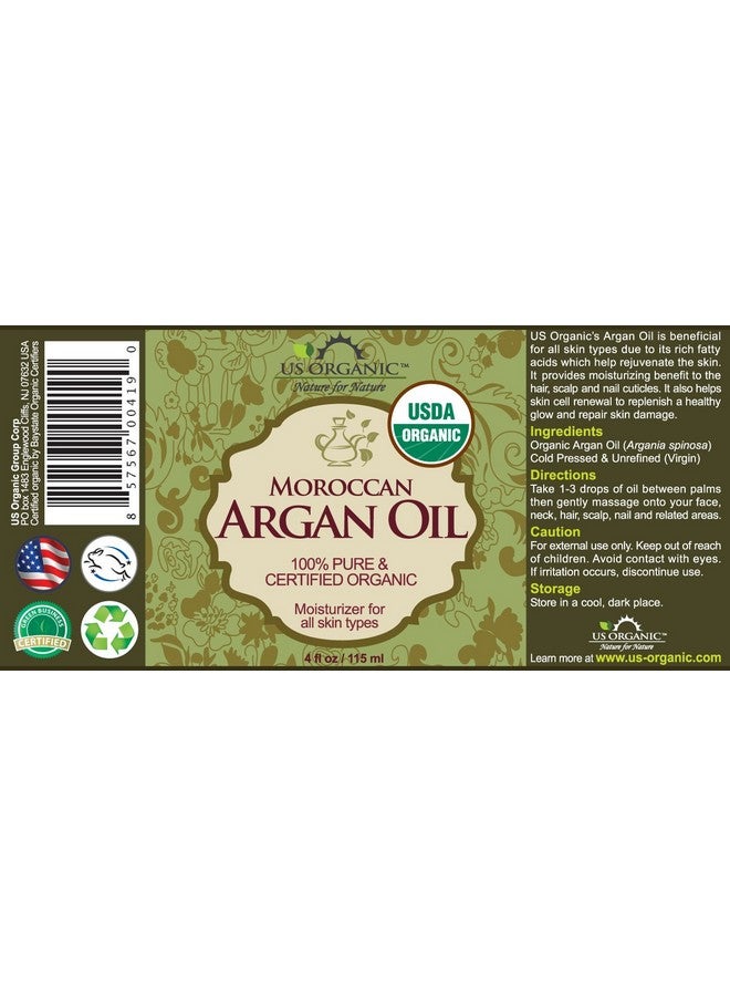 US Organic Moroccan Argan Oil, Cold-Pressed Virgin, Usda Certified, 100% Pure, Unrefined, For Hair, Skin, Nail & Cuticle Care, In Amber Glass Bottle, Sourced From Morocco (4 Oz (Large)) - Image 2