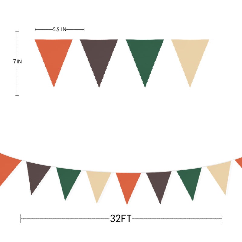 pinkblume 32Ft Orange Green Brown Party Decorations Triangle Flag Pennant Bunting Fabric Garland for Jungle Safari Animal Party Zoo Themed Wild One Forest Baby Shower Fall Wedding Birthday Decoration - Image 3