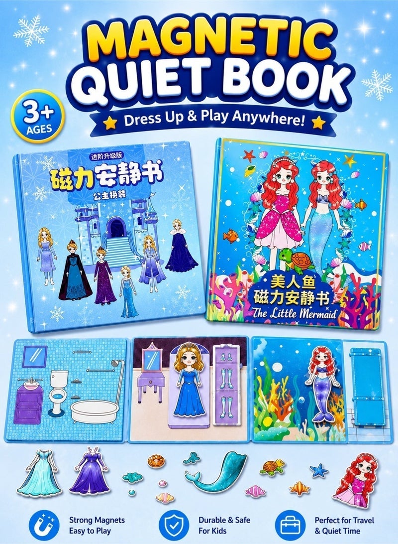 Saudi Select Magnetic Quiet Book Busy Book (2 pieces), Keep Kids Focus and In Fun for Hours, 3-6 Year Old Girl Gifts, Princess Dress Up, Girls Pretend Play for Hours - Image 1