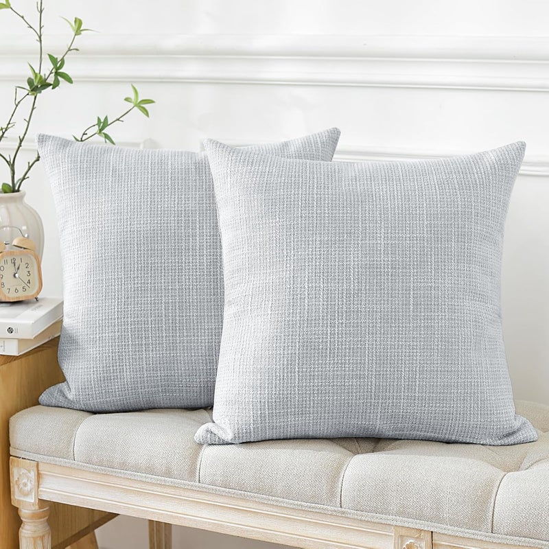 Otostar Pack of 2 Throw Pillow Covers 20x20 Inch Linen Blue Grey Pillowcases Farmhouse Decorative Solid Pillow Covers 50x50 cm Square Cushion Case for Home Decor Sofa Couch Bed (Blue Grey) - Image 3
