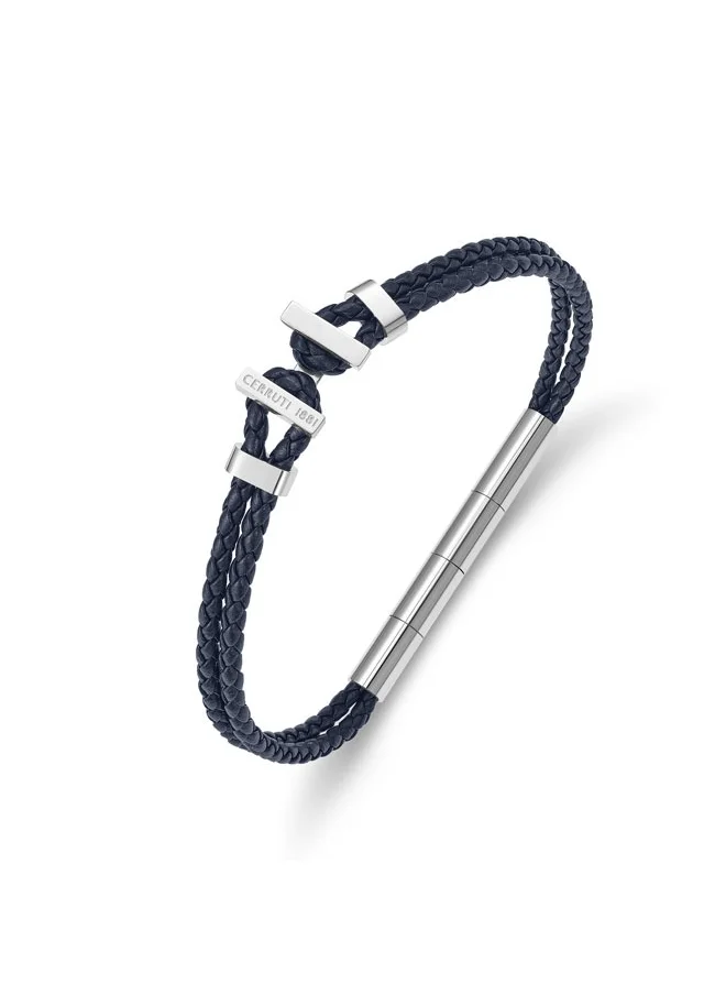 CERRUTI 1881 Ferrucio Silver and Blue Leather Bracelet for Men