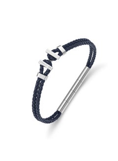 CERRUTI 1881 Ferrucio Silver and Blue Leather Bracelet for Men  - Image 2