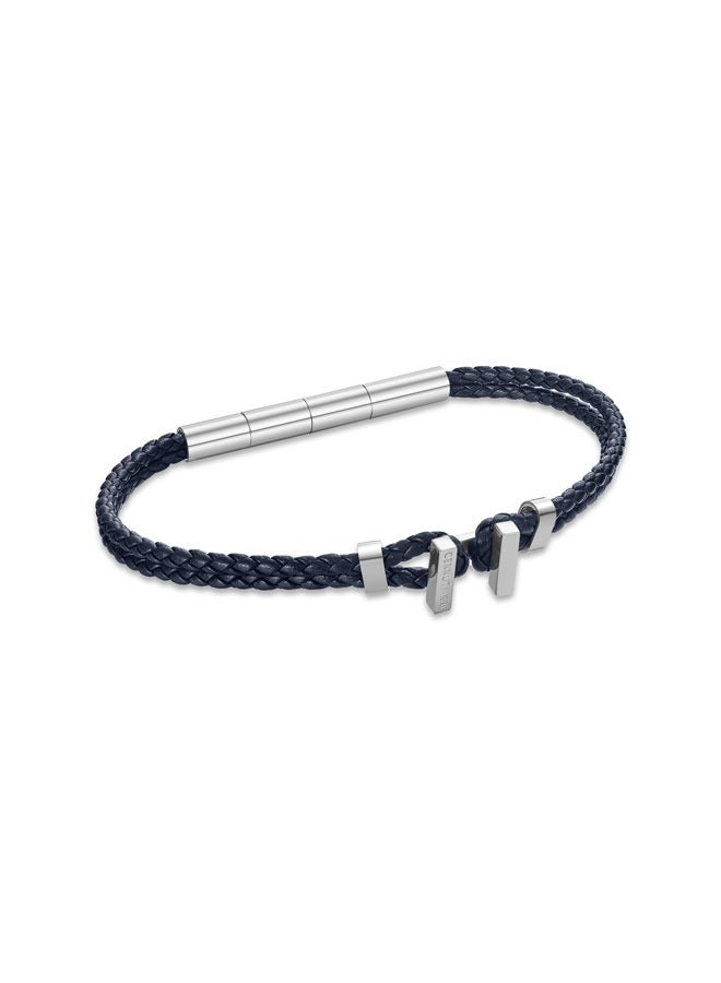 CERRUTI 1881 Ferrucio Silver and Blue Leather Bracelet for Men