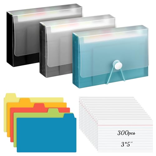 ForraFun 3 Set 3" x 5" Index Card Case Box Includes 900 Cards 3 Business 3x5 Index Card Holders with 15 Tab Dividers Comes for Storing Recipe Cards Office School - Image 1