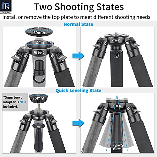 Innorel Carbon Fiber Tripod INNOREL NT364C Professional Birdwatching Heavy Duty Camera 25kg/55lb max Load Bowl Tripod Birdwatching Camera Stand (Max Tube 36mm, Only Tripod) - Image 4