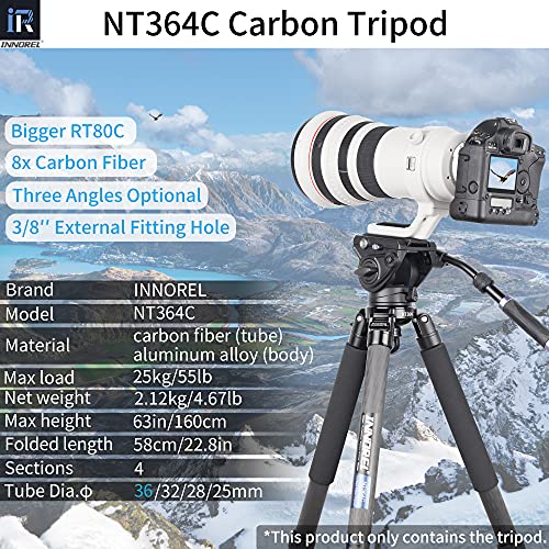Innorel Carbon Fiber Tripod INNOREL NT364C Professional Birdwatching Heavy Duty Camera 25kg/55lb max Load Bowl Tripod Birdwatching Camera Stand (Max Tube 36mm, Only Tripod) - Image 2
