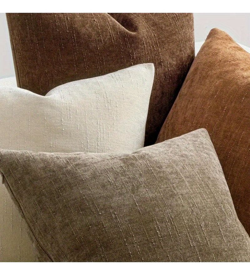 Set Of 4 Neutral Decorative Pillow Covers With Chenille Texture Zippered For Sofa Bedroom And Living Room Seasonal Home Decor - Image 2