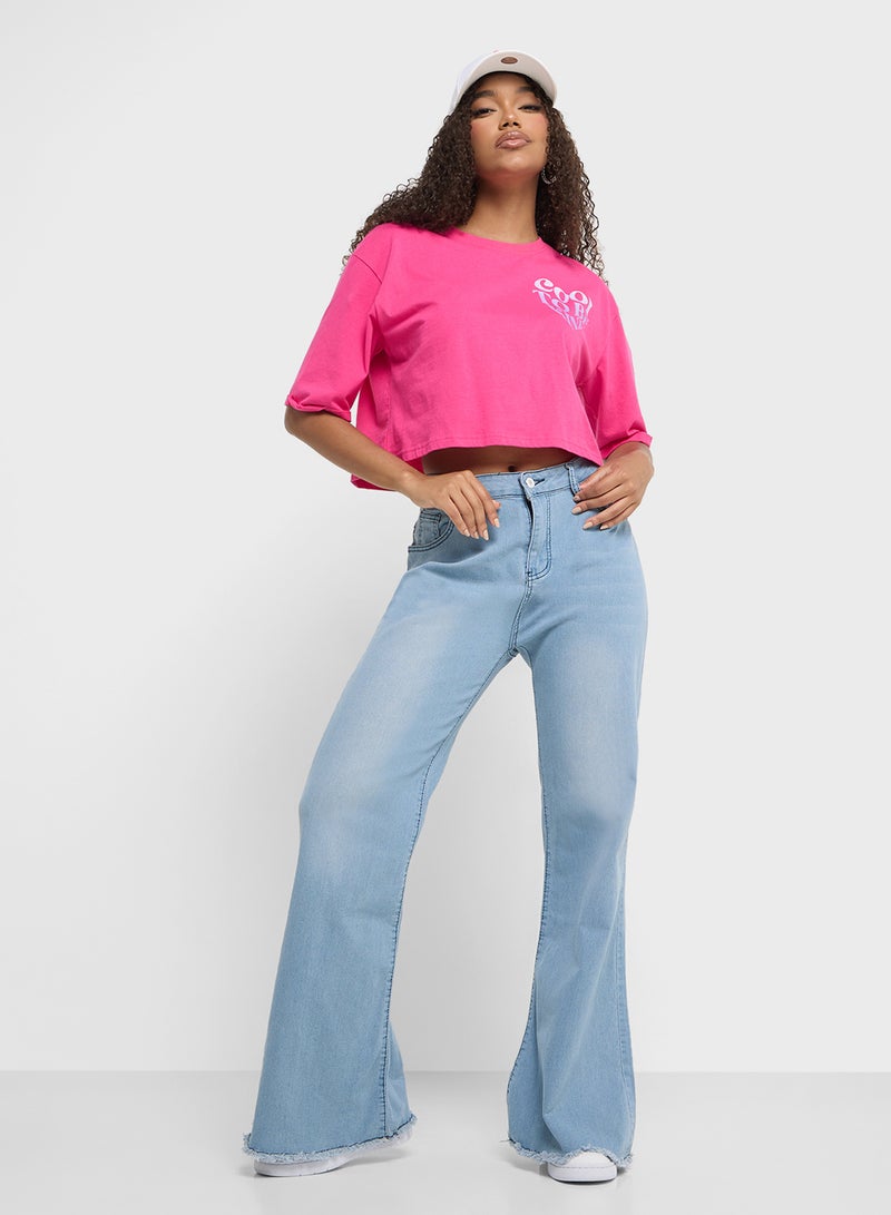 Ginger High Rise Flared Jeans with Frayed Hem  - Image 1