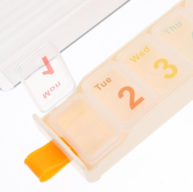TIDTALEO Portable Weekly Pill Organizer Box, Cream Small Travel Medicine Case with 7-Day Compartments, Compact Monthly Medicine Pill Organizer for Daily Vitamin and Medication Management - Image 3