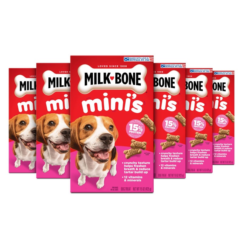 Milk-Bone Miniâ€™s Original Biscuits, Mini Dog Treats, 15 Oz. Boxes (Pack of 6) - Image 1
