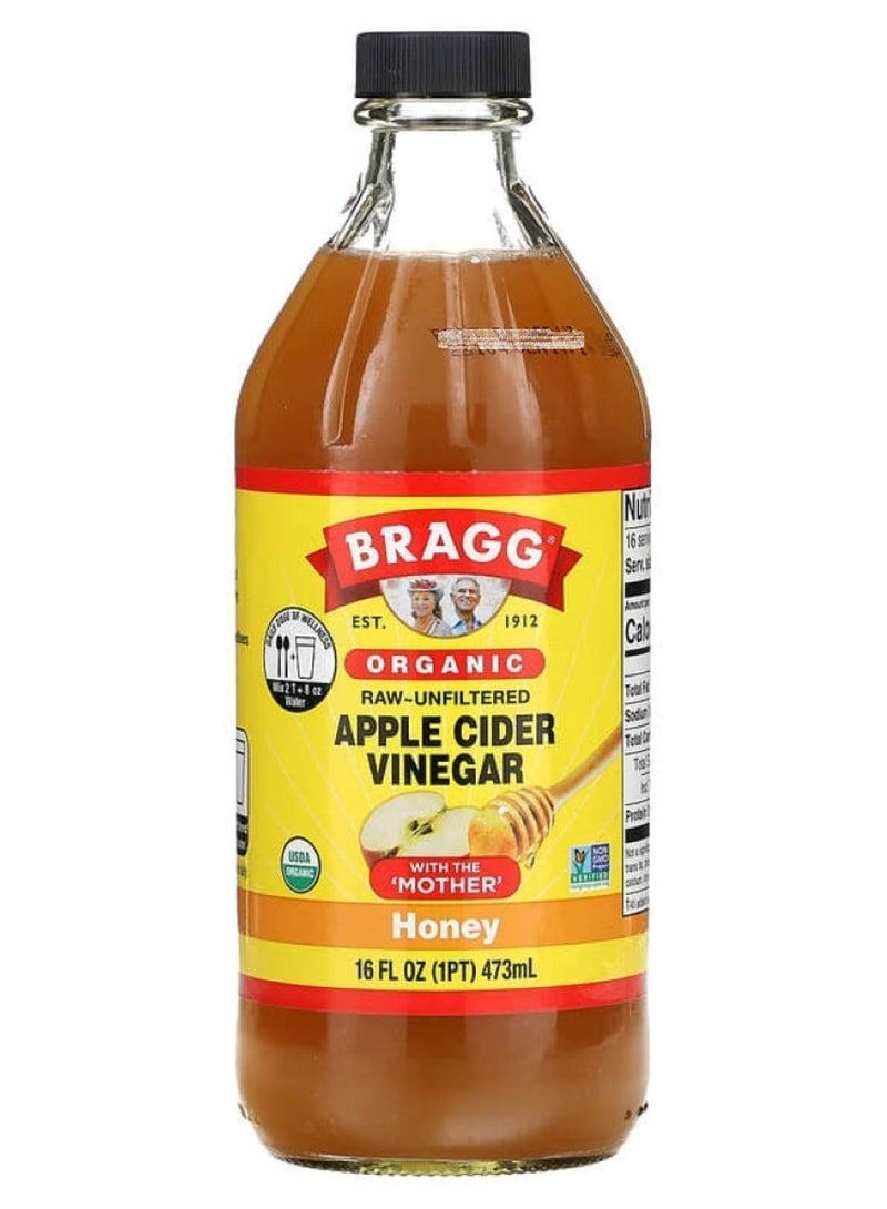 Bragg, Organic Apple Cider Vinegar With The 'Mother', Honey, 16 fl oz (473 ml) - Image 1
