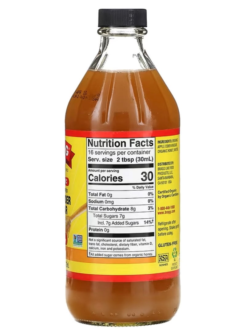 Bragg, Organic Apple Cider Vinegar With The 'Mother', Honey, 16 fl oz (473 ml) - Image 2
