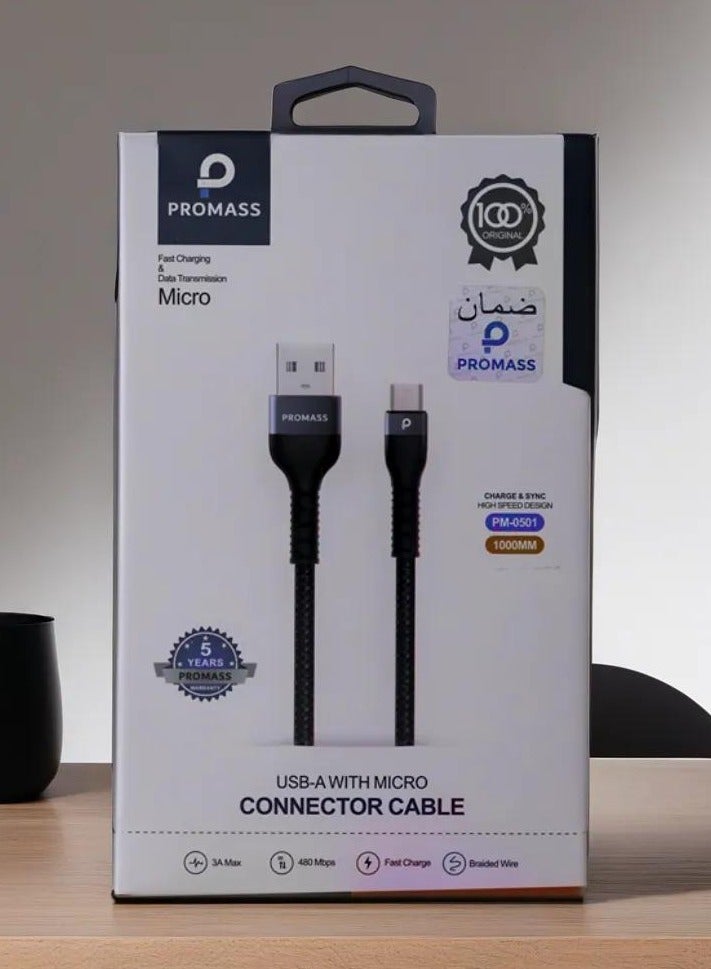 PROMASS Universal USB-A to Micro Connector Cable