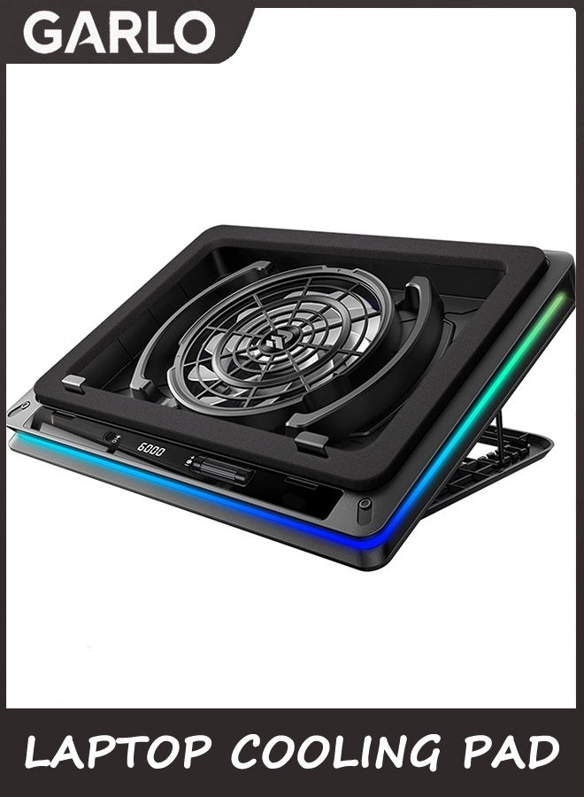 Garlo Gaming Laptop Cooling Pad, Laptop Cooling Stand with 18cm External Cooling Fan, Rapid Cooling Laptop 15.6-19.3inch, Infinitely Variable Speed, 5 Height Stands, USB Ports - Image 1