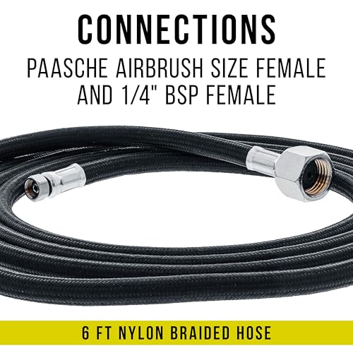 Master Airbrush 6 Foot Braided Airbrush Hose - Paasche 1/4” NPT & 1/4" BSP Air Brush Hose Adapter Fitting Connectors for Regulator Compressor - Image 2