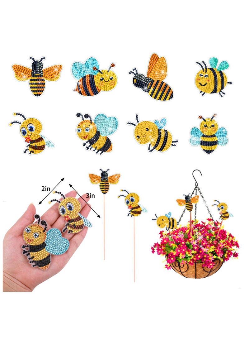 SYOSI Diamond Art Kits, 8 Pcs Bee Style Diamond Art Kits for Indoor Outdoor Garden Decor, Garden Stakes Diamond Art Kits for Adults, DIY Diamond Art Accessories, Diamond Ornaments for Family, Party Decor  - Image 2
