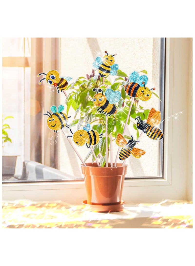 SYOSI Diamond Art Kits, 8 Pcs Bee Style Diamond Art Kits for Indoor Outdoor Garden Decor, Garden Stakes Diamond Art Kits for Adults, DIY Diamond Art Accessories, Diamond Ornaments for Family, Party Decor  - Image 4