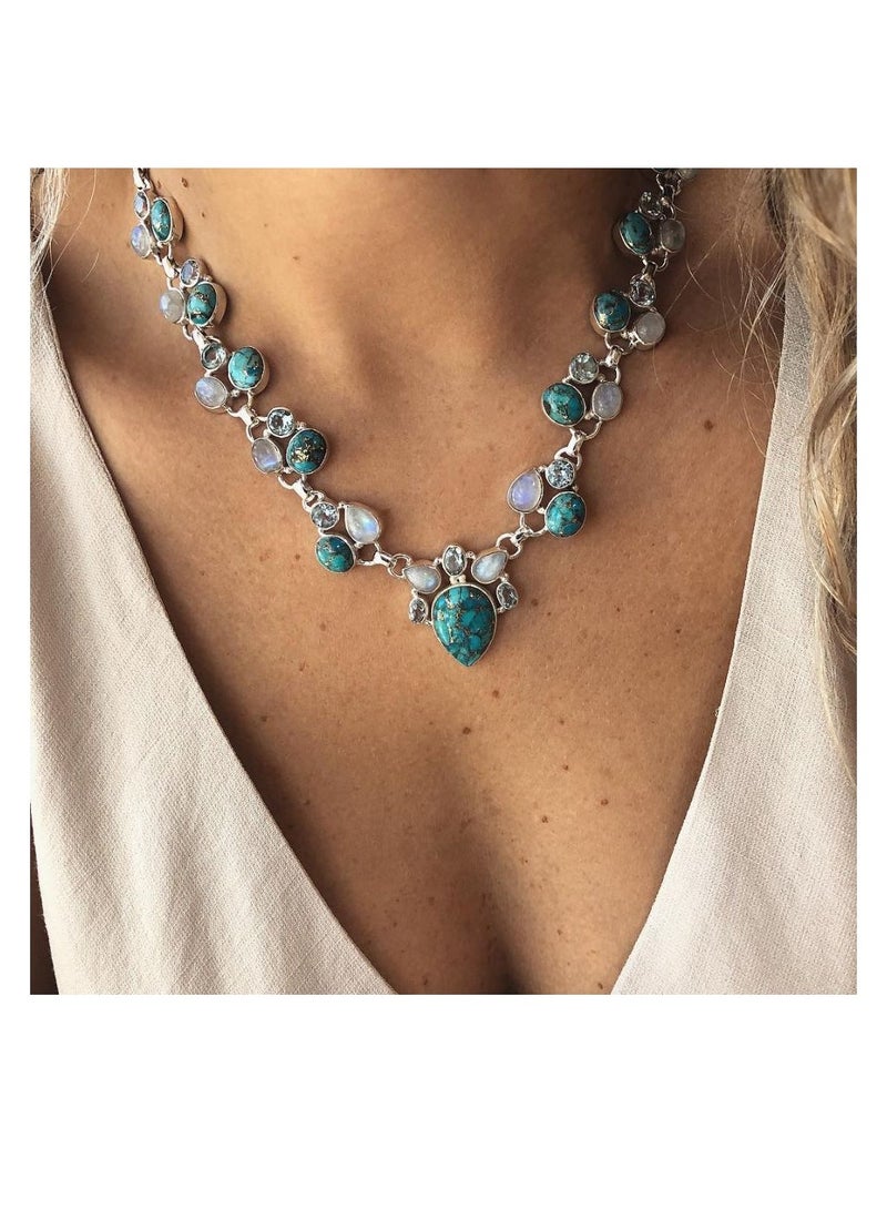 Bohemian Necklace,Handmade Pendant, Medium, Metal, Turquoise - Image 1