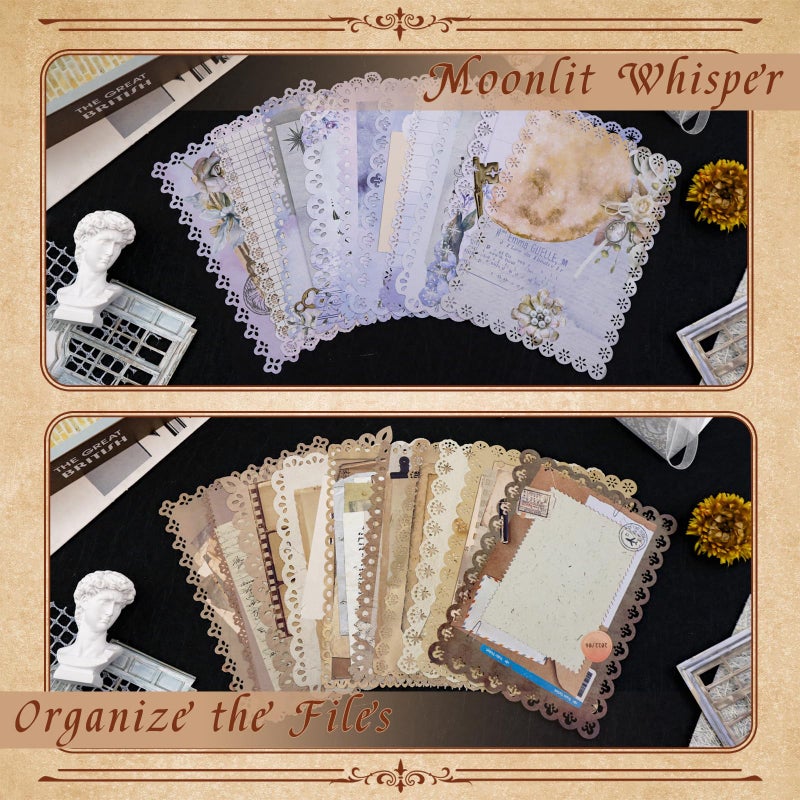 GAUENEEN 60 Sheets Lace Edged Vintage Scrapbook Paper, Assorted Set - 6 Pack Aesthetic Stationery Paper for DIY Art Crafts Scrapbooking Journal Photo Album - Image 5