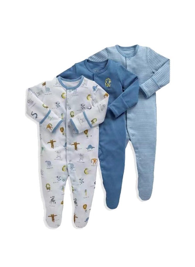 Infant And Toddler Pure Cotton One-Piece Long-Sleeved Crawling Suit 3-Piece Set - Image 1