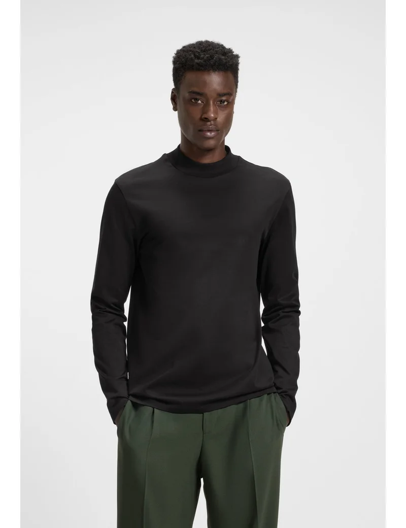 HUGO Mock-neck slim-fit T-shirt in mercerised cotton