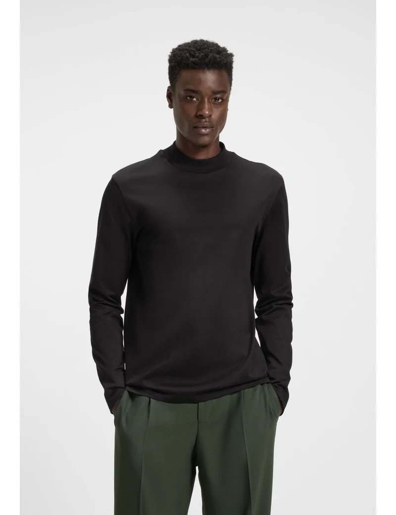 HUGO Mock-neck slim-fit T-shirt in mercerised cotton