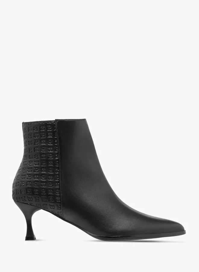 Flora Bella By Shoexpress Women Monogram Embossed Ankle Boots with Kitten Heels and Zip Closure