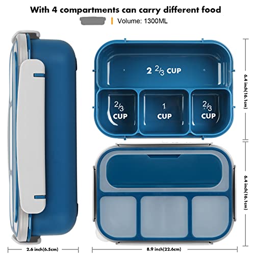 Yumuk Bento Box, Lunch Box Kids, 1300ML Adult with 4 Compartment &Food Picks &Cake Cups, Containers for Adults/Kids/Toddler, Leak-Proof, Microwave/Dishwasher/Freezer Safe(Blue) - Image 2
