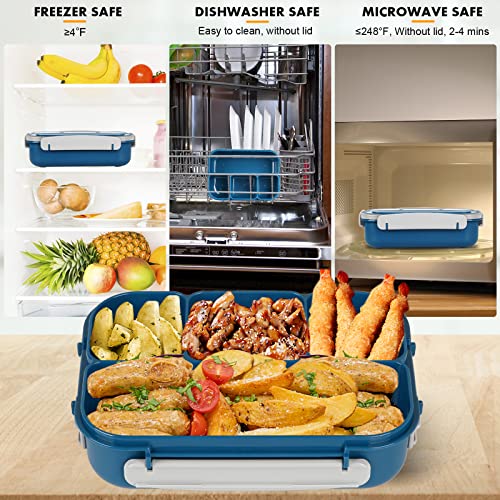 Yumuk Bento Box, Lunch Box Kids, 1300ML Adult with 4 Compartment &Food Picks &Cake Cups, Containers for Adults/Kids/Toddler, Leak-Proof, Microwave/Dishwasher/Freezer Safe(Blue) - Image 5