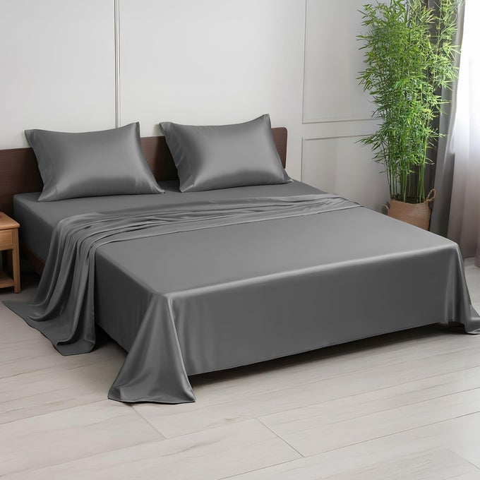 PREMIUM 100 VISCOSE DERIVED FROM BAMBOO QUEEN SHEET SET ULTRA SOFT BREATHABLE COOLING IDEAL FOR HOT SLEEPERS 16 DEEP POCKET HOTEL LUXURY BEDDING LIGHT GREY