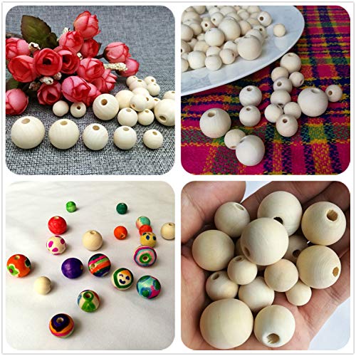 Looconi Amaney 400pcs 6mm-14mm Unfinished Wood Beads Assorted Natural Round Ball Loose Solid Wooden Spacer Beads for Crafts DIY Handmade Jewelry Making Bracelet Garland Hair - Image 5