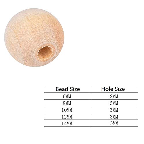 Looconi Amaney 400pcs 6mm-14mm Unfinished Wood Beads Assorted Natural Round Ball Loose Solid Wooden Spacer Beads for Crafts DIY Handmade Jewelry Making Bracelet Garland Hair - Image 3