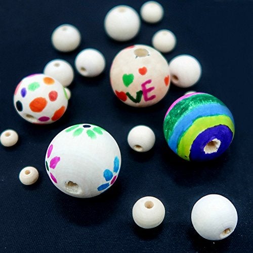 Looconi Amaney 400pcs 6mm-14mm Unfinished Wood Beads Assorted Natural Round Ball Loose Solid Wooden Spacer Beads for Crafts DIY Handmade Jewelry Making Bracelet Garland Hair - Image 4
