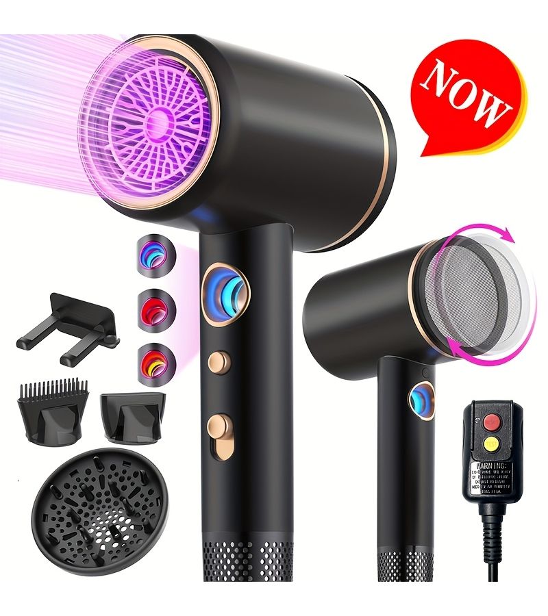 Purple Hair Diffuser Attachment Ionic Fast Drying Low Noise Hair Dryer Professional Salon Travel 2 Concentrator Nozzles - Image 1