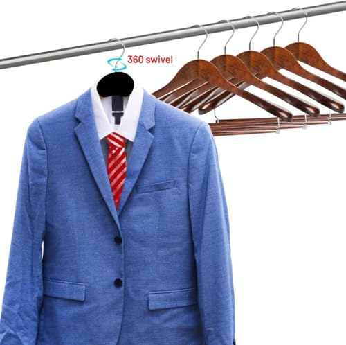 DEILSY Wide Shoulder Wooden Suit Hangers with Non-Slip Pants Bar & 360° Swivel Hook - Smooth Finish Coat Hangers for Men and Women - Heavy Duty Clothes Hanger – Pack of 6 - Image 4
