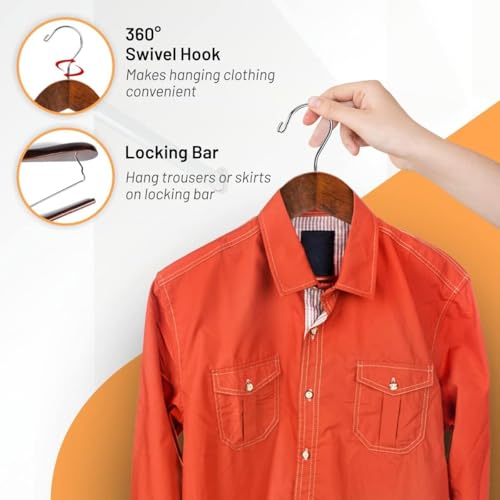 DEILSY Wide Shoulder Wooden Suit Hangers with Non-Slip Pants Bar & 360° Swivel Hook - Smooth Finish Coat Hangers for Men and Women - Heavy Duty Clothes Hanger – Pack of 6 - Image 5