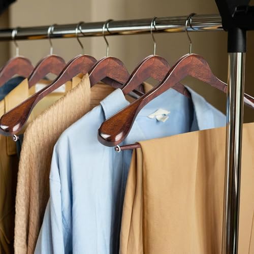 DEILSY Wide Shoulder Wooden Suit Hangers with Non-Slip Pants Bar & 360° Swivel Hook - Smooth Finish Coat Hangers for Men and Women - Heavy Duty Clothes Hanger – Pack of 6 - Image 2