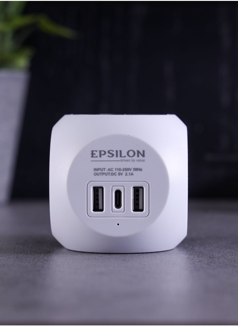 Epsilon Epsilon 3250W Universal Adapter-EPSES220 /Comes with 13A Power, 4-Way Socket, Dual USB Ports , Type C Charging Port, Child Safety Shutter/ International Travel Adapter for Cell Phones, Tablets, Camera, and More, Perfect for Home, Office, or Travel Use  - Image 2