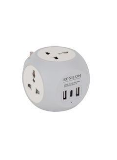 Epsilon Epsilon 3250W Universal Adapter-EPSES220 /Comes with 13A Power, 4-Way Socket, Dual USB Ports , Type C Charging Port, Child Safety Shutter/ International Travel Adapter for Cell Phones, Tablets, Camera, and More, Perfect for Home, Office, or Travel Use  - Image 1